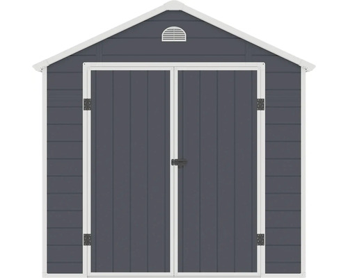 Záhradná búda s dvojkrídlovými dverami na uskladnenie na záhrade