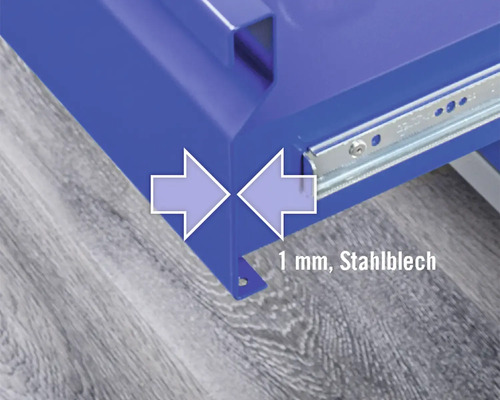Detailný pohľad na pracovný stôl s 1 mm oceľovým plechom