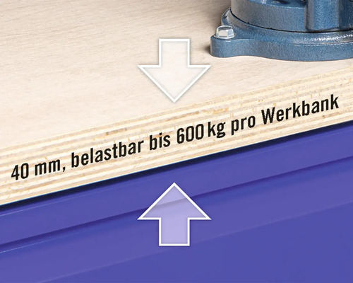 Detail pracovnej dosky s informáciou o nosnosti až 600 kg