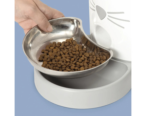 Automatický podávač krmiva pre mačky s miskou z nehrdzavejúcej ocele a krmivom