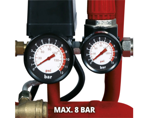 Manometer kompresora na meranie tlaku v PSI a baroch