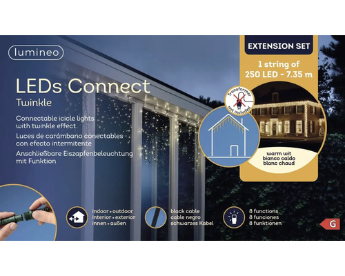 Svetelná reťaz ako cencúle s 250 LED a dĺžkou 7,35 metra pre vnútorné aj vonkajšie použitie, transformátor nie je súčasťou balenia