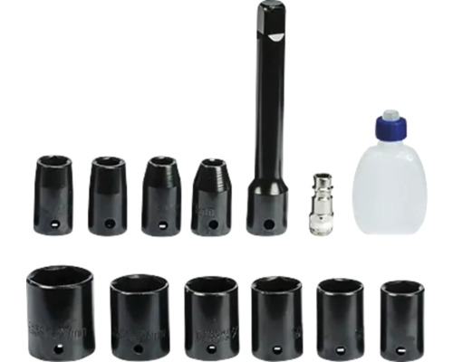 Sada nástrčných kľúčov s predĺžením, adaptérom a fľašou oleja