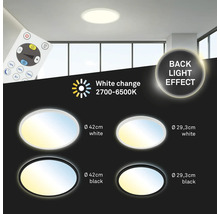LED stropné svietidlo s diaľkovým ovládaním, nastaviteľná teplota farieb od 2700 do 6500 Kelvinov, efekt podsvietenia, priemer 42 centimetrov a 29,3 centimetrov, rám v čiernej a bielej farbe