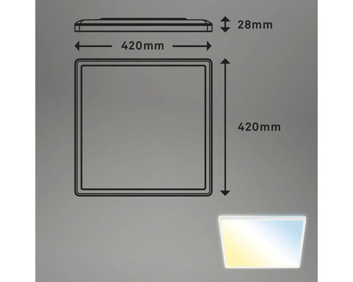Technický nákres stropného svietidla s rozmermi 420 mm x 420 mm a výškou 28 mm.