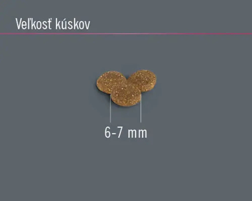 Kúsky krmiva s veľkosťou 6 až 7 milimetrov