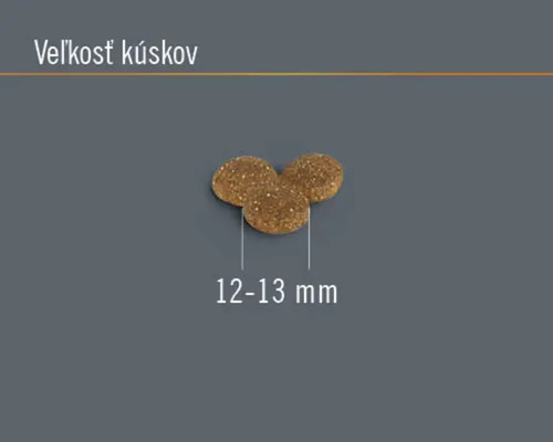 Veľkosť kúskov krmiva je 12 až 13 milimetrov