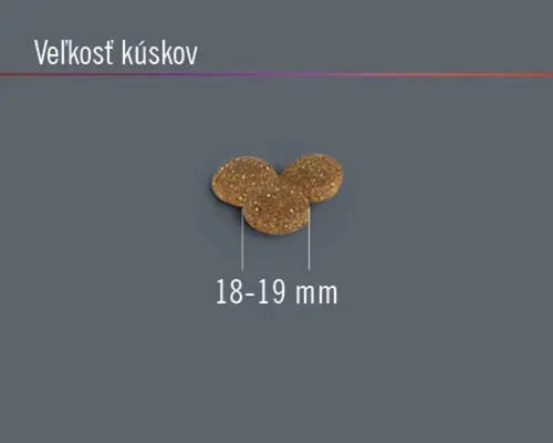 Veľkosť kúskov krmiva je približne 18 až 19 milimetrov