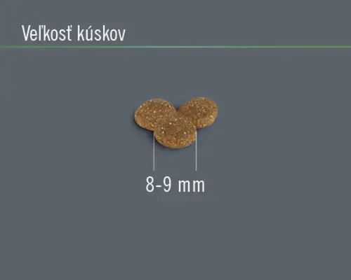 Kúsky krmiva s veľkosťou 8 až 9 milimetrov