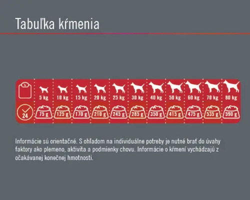 Tabuľka kŕmenia pre psy podľa hmotnosti a dennej dávky