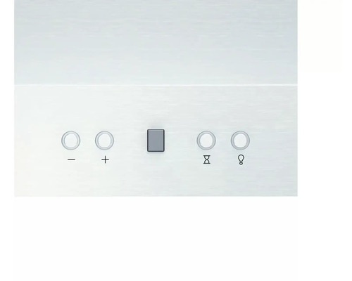 Ovládacie prvky odsávača pár s gombíkmi na reguláciu úrovne, osvetlenie a časovač