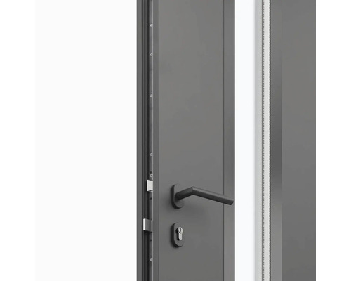 Detailný pohľad na vchodové dvere s kľučkou a zámkom