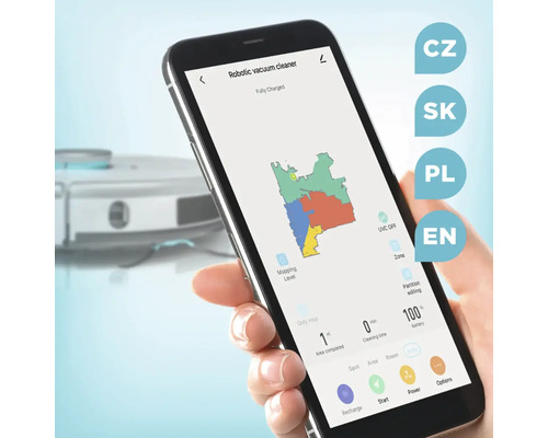 Smartphone s aplikáciou na ovládanie robotického vysávača