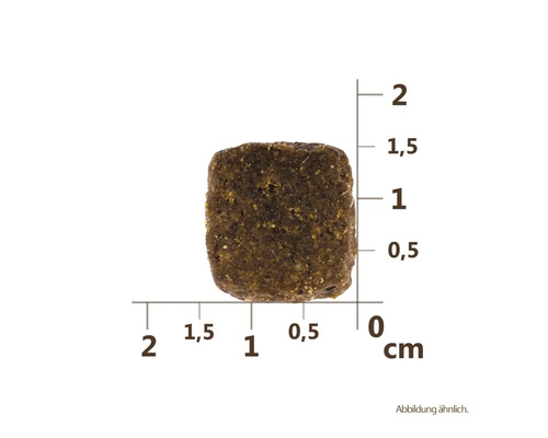 Jeden kus suchého krmiva s uvedením centimetrov