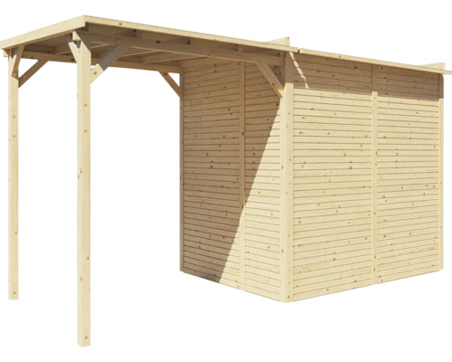 Drevený prístrešok so strechou a bočnými stenami