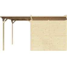 Drevená pergola s bočnou stenou do záhrady