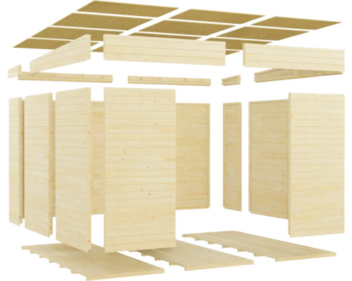 Rozkreslený pohľad na drevený záhradný domček