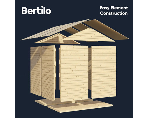 Stavebnica záhradného domčeka Bertilo s jednoduchou konštrukciou prvkov