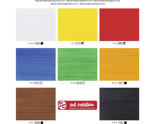 Sada akrylových farieb Talens Art Creation s farebnými vzorkami
