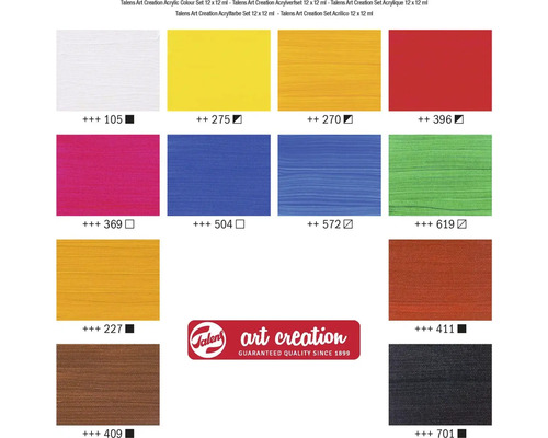 Sada akrylových farieb Talens Art Creation s dvanástimi farbami a logom Talens Art Creation