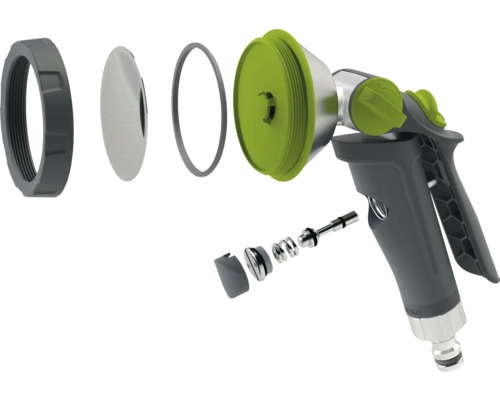 Nákres záhradného postrekovača s rôznymi dielmi