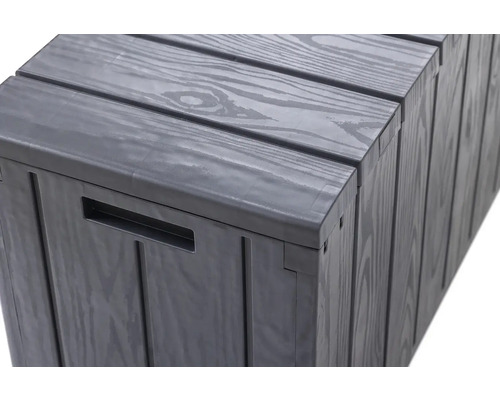 Sivý úložný box s drevenou štruktúrou