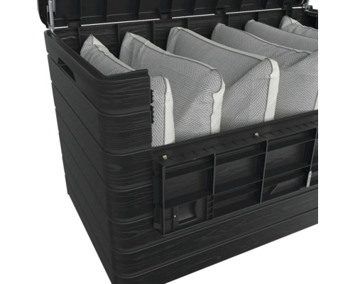 Otvorený záhradný box s vankúšmi na uskladnenie