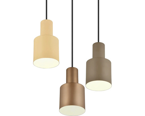 Tri kovové závesné svietidlá s valcovými tienidlami