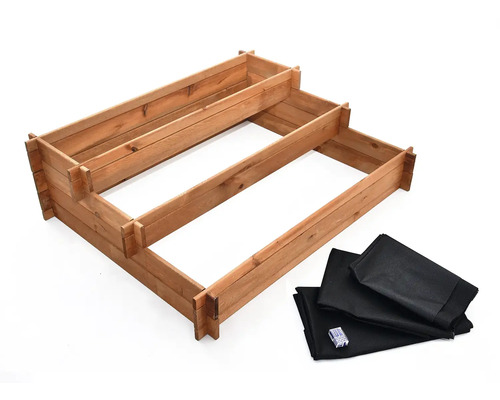 Trojúrovňový vyvýšený záhon z dreva s fóliou pre rastliny