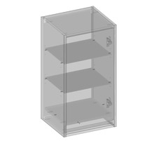 Priehľadná skrinka s tromi policami na uskladnenie