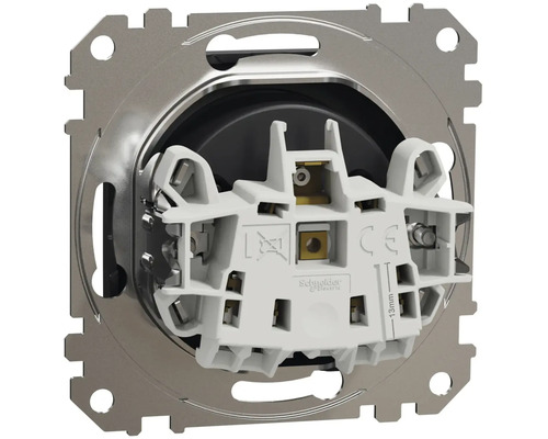 Detail elektrického spínača s montážnou doskou a pripojovacími svorkami.