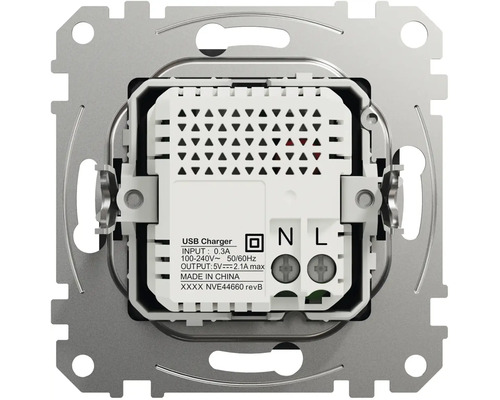 Zadná strana USB nabíjačky pre montáž na stenu s technickými údajmi