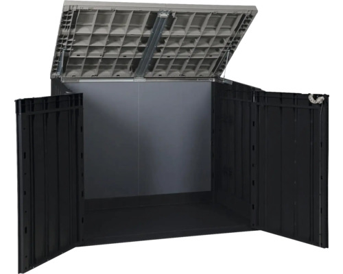 Otvorená plastová skriňa na náradie na uskladnenie záhradného náradia