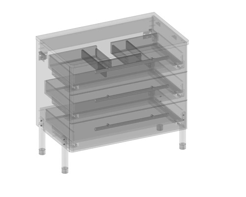Skrinka pod umývadlo s niekoľkými zásuvkami a nožičkami