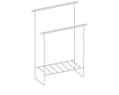 Voľne stojaci vešiak na uteráky s dvoma tyčami a spodnou odkladacou mriežkou.