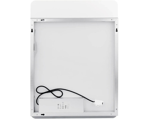 Zadná strana zrkadlovej skrinky s napájacím káblom a montážnym zariadením