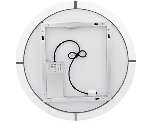 Zadná strana okrúhleho LED zrkadla s montážnym materiálom