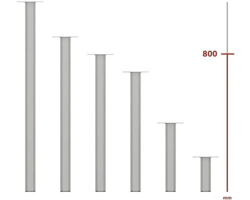 Rôzne kovové nohy stola v rôznych výškach