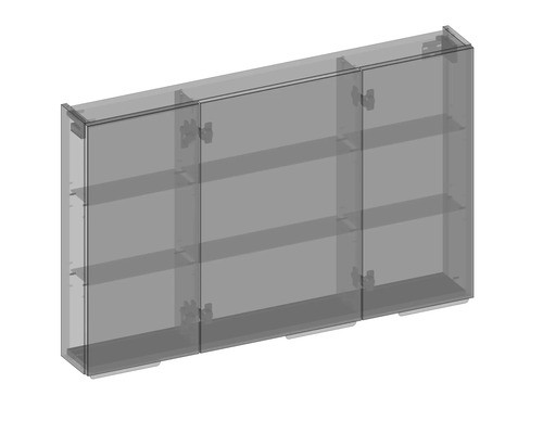 Trojdielna zrkadlová skrinka s policami a dvierkami