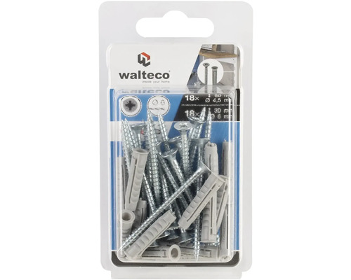Sada skrutiek a hmoždiniek Walteco, 18 skrutiek s priemerom 4,5 mm a 18 skrutiek s priemerom 6 mm