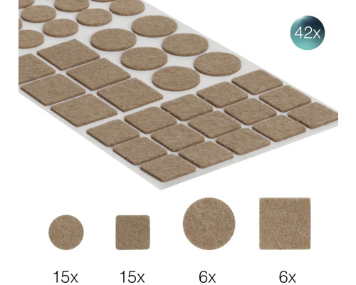 Sada nábytkových klzákov 42 kusov v okrúhlom a hranatom prevedení