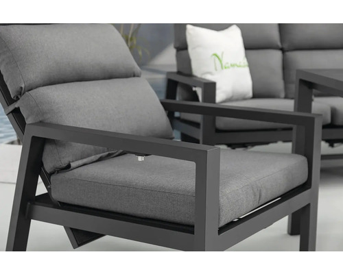 Záhradné kreslo z hliníka so sivými vankúšmi