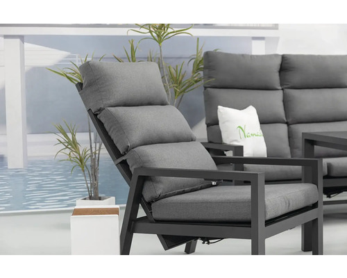 Záhradný nábytok, súprava s kreslom a pohovkou s vankúšmi