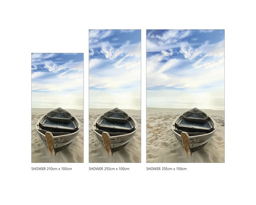 Sprchové panely s motívom lode na pláži v rôznych veľkostiach