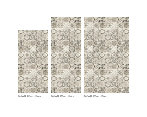 Tri sprchové panely s mozaikovým vzorom v rôznych veľkostiach.