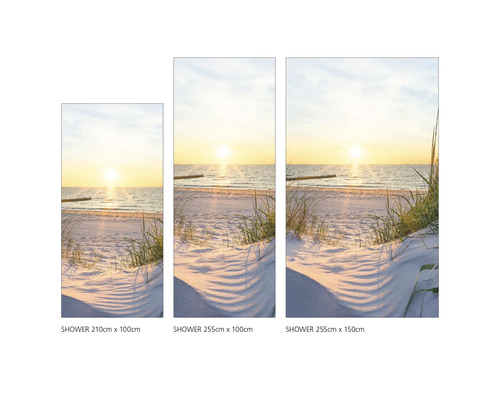 Sprchové panely s motívom pláže pri západe slnka v rôznych veľkostiach