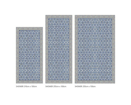 Tri sprchové predložky s geometrickým vzorom a rôznymi rozmermi