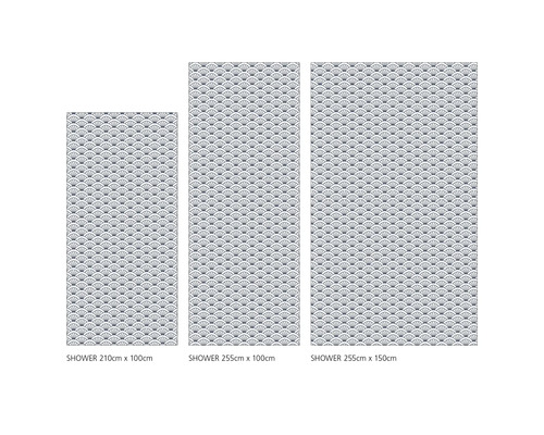 Tri sprchové panely rôznych veľkostí s motívom vejára