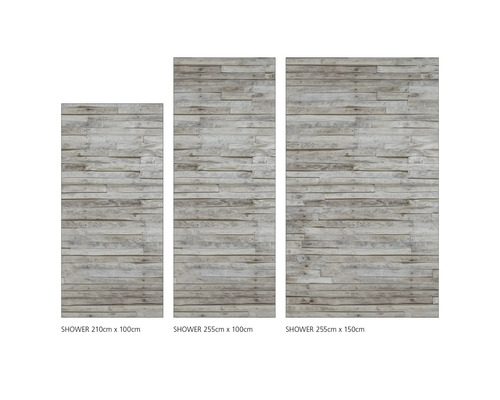 Sprchové panely v rôznych veľkostiach s dreveným vzhľadom