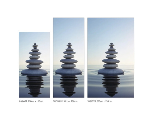 Tri sprchové panely s motívom kamennej veže v rôznych veľkostiach
